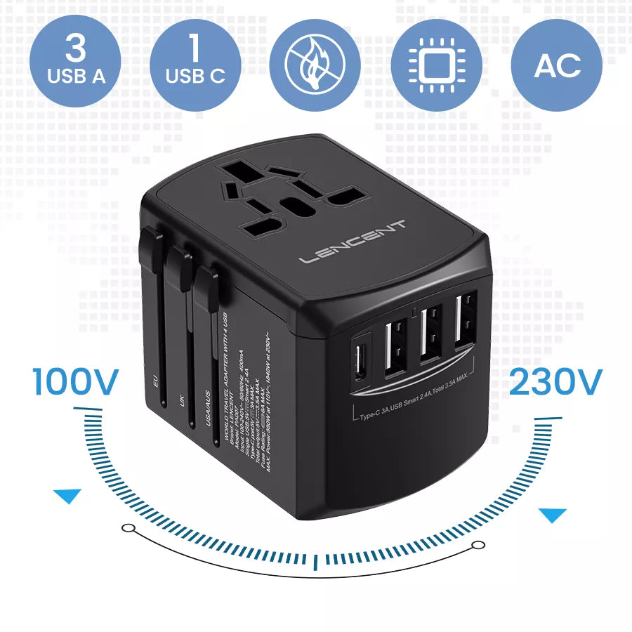 LENCENT Universal Travel Adapter All-in-one Travel Charger